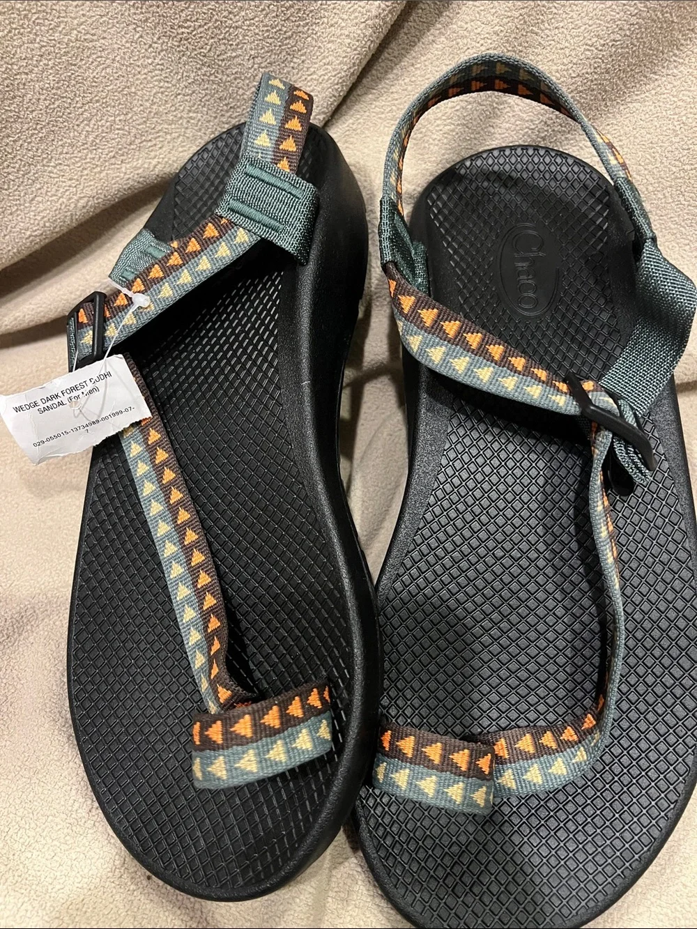 Chaco Men's Black Sandals with Green Straps and Orange Accents